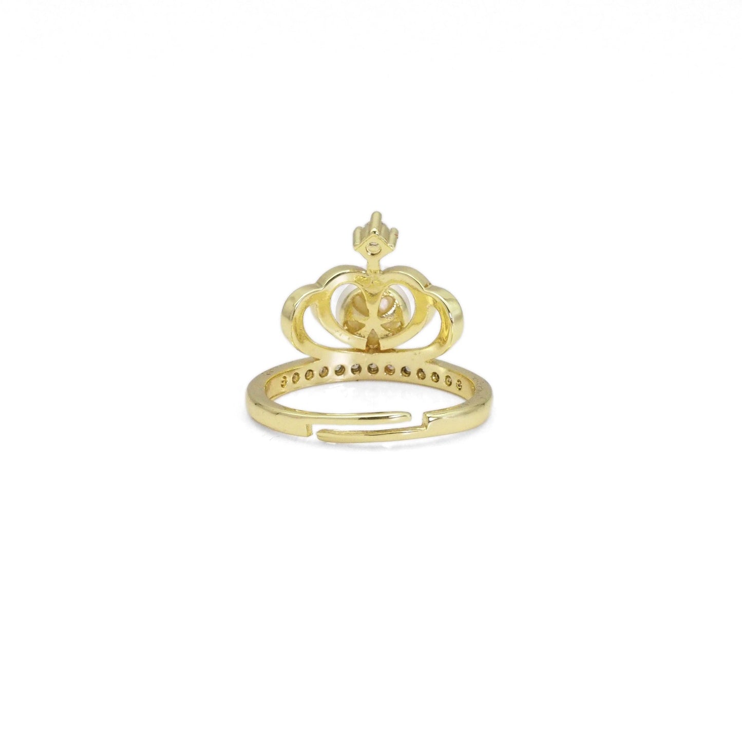 CZ Gold White Pearl Crown Adjustable Ring, Sku#ZX152