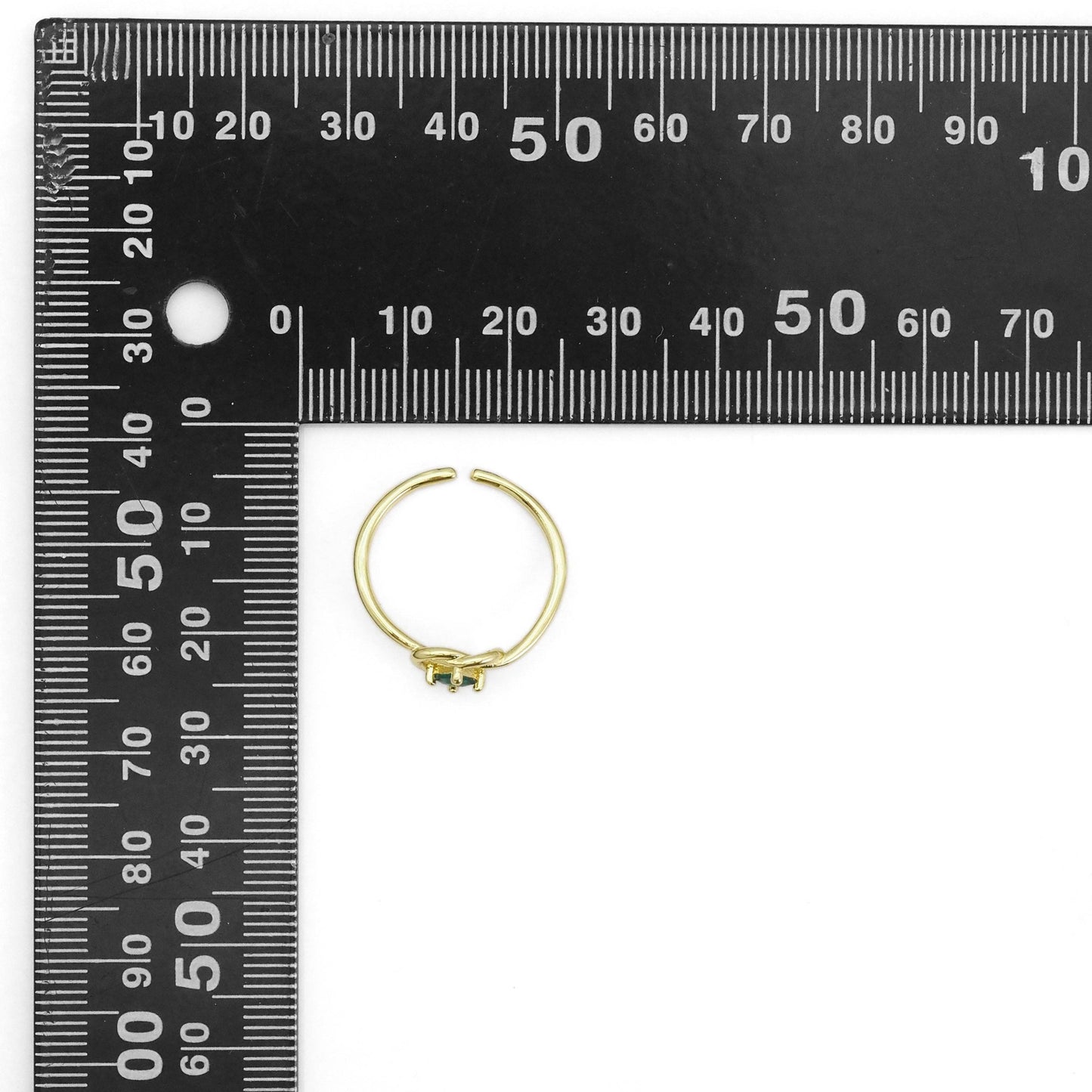 Gold Green CZ Knotted Heart Adjustable Ring, Sku#LK876