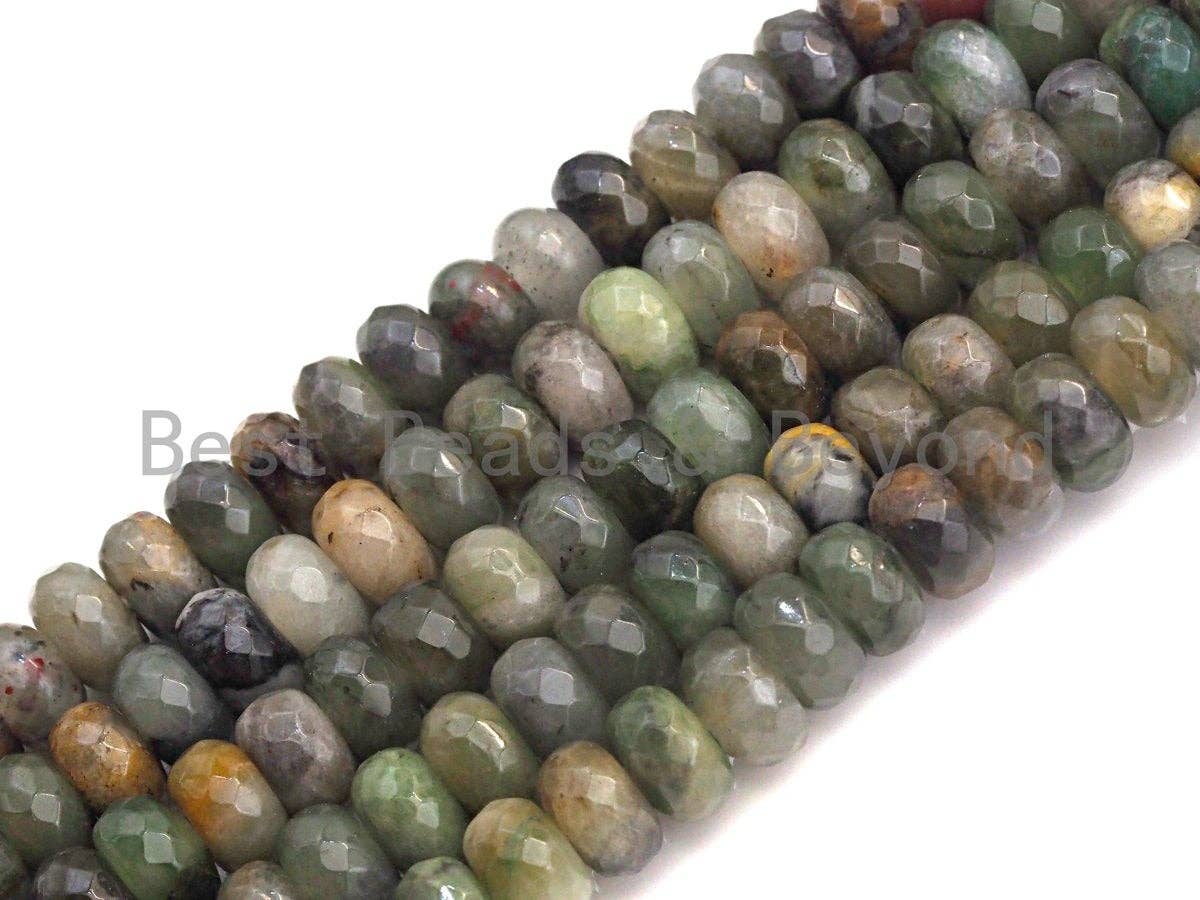 2mm Large Hole Natural Jade Beads, Rondelle Faceted 6x10mm/5x8mm, 8" Long Strands, sku#U710