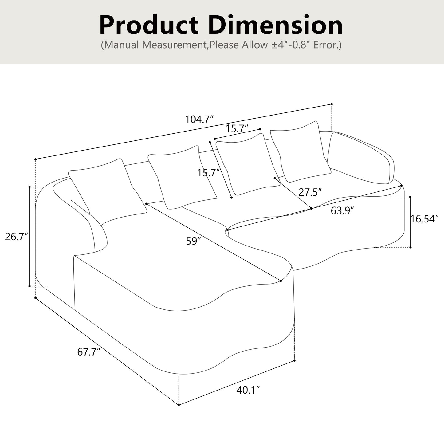 Full Compression L-Shape Sectional Sofa with Curved Chaise