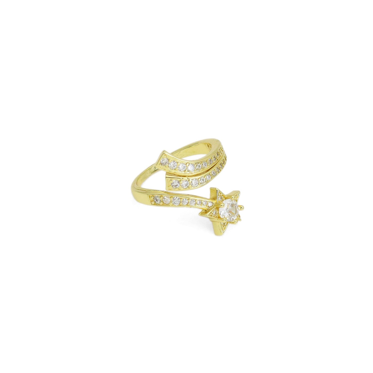 Gold Clear CZ Star Wrap Adjustable Ring, Sku#LK948