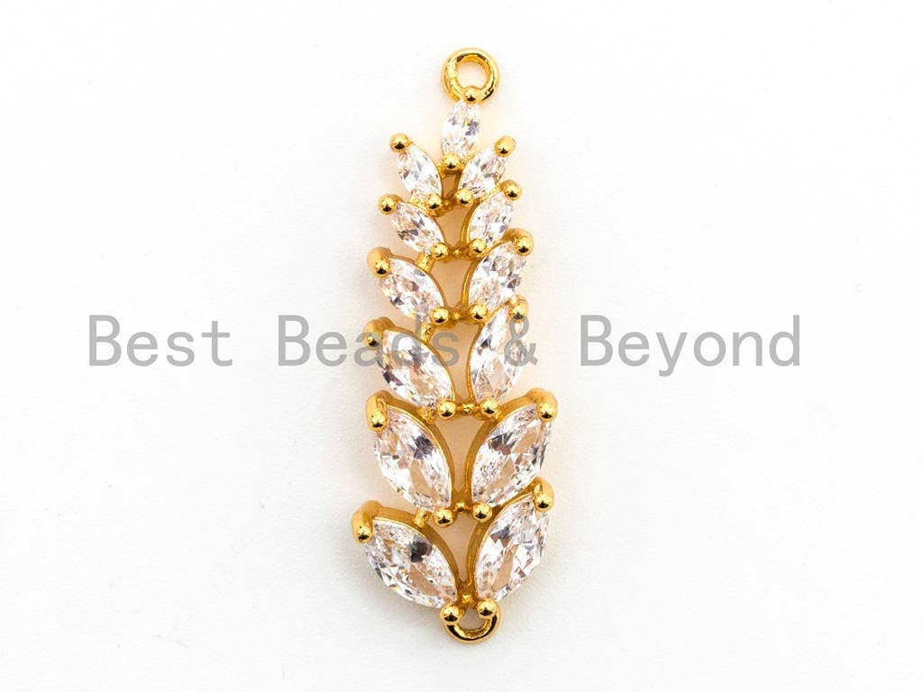 CZ Micro Pave Long Floral Shaped Connector for Bracelet/Necklace, Micro paved Wedding jewelry Findings, Bridal Jewelry  11x33mm,sku#A65