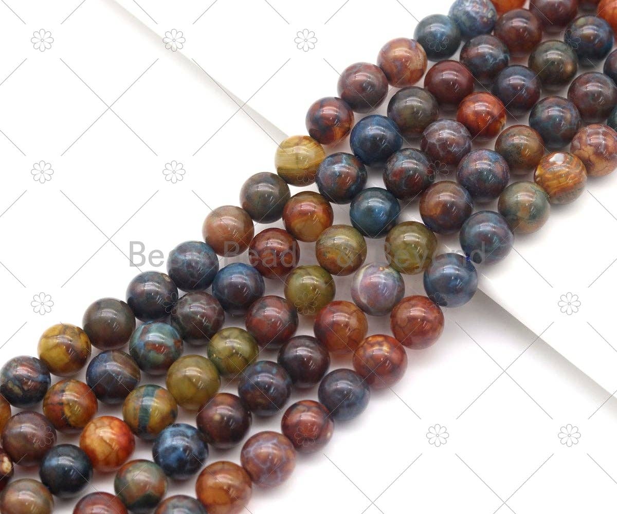 Blue Orange Tibetan Agate10mm Round Smooth Beads, Sku#U1185C