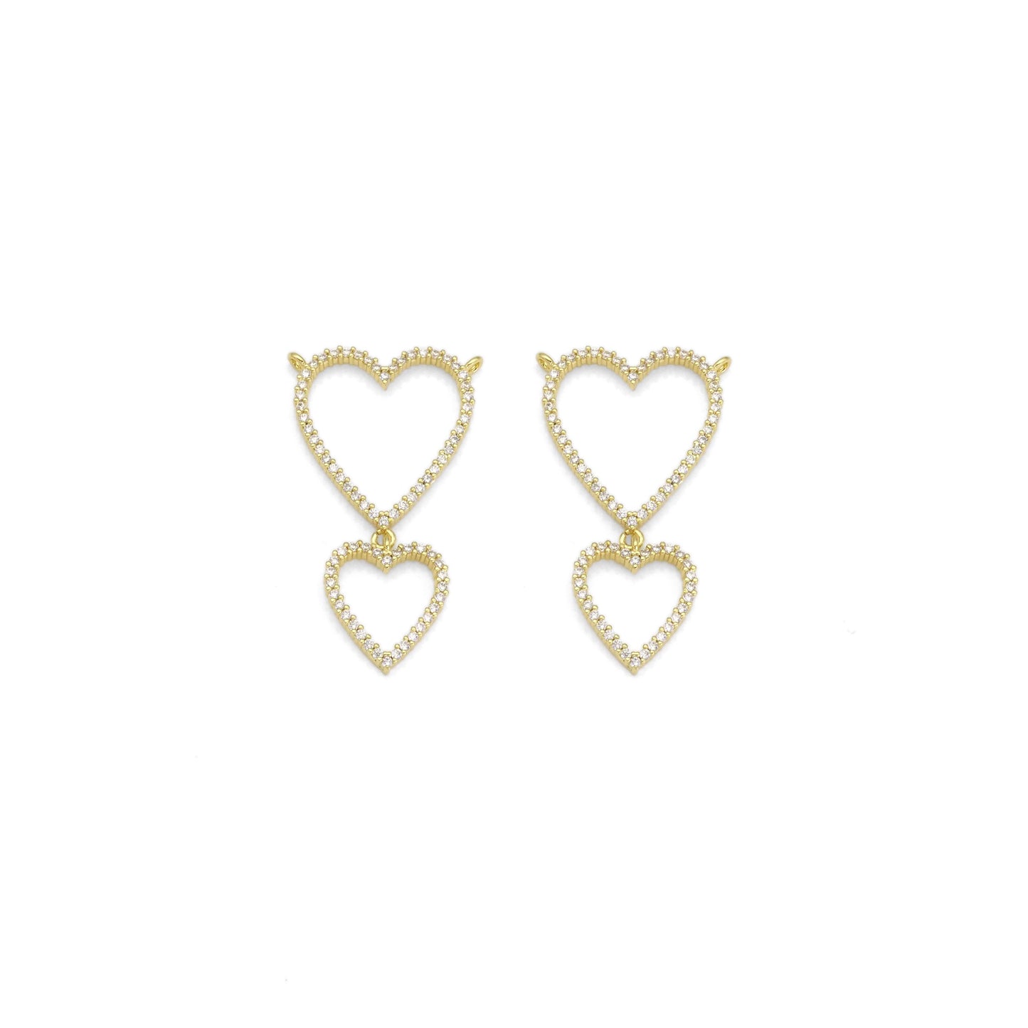 Gold CZ Twin Heart Necklace Connector Charm, Sku#LK881