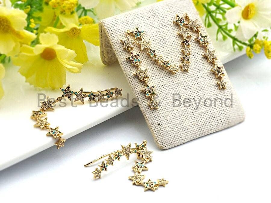 Colorful CZ Long Stars Hook Earring, Sku#J98