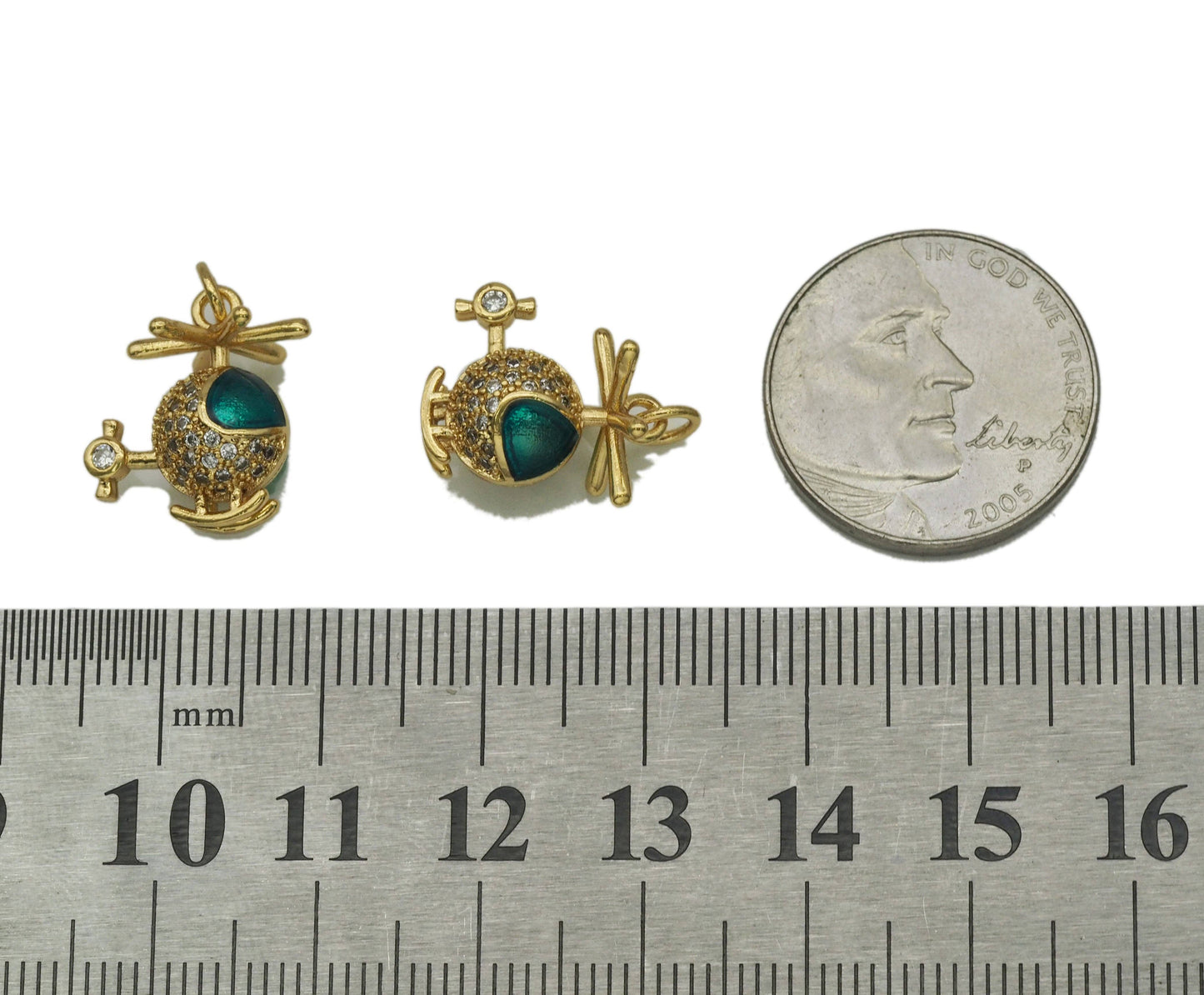 Gold CZ Helicopter Charm, Sku#LK691