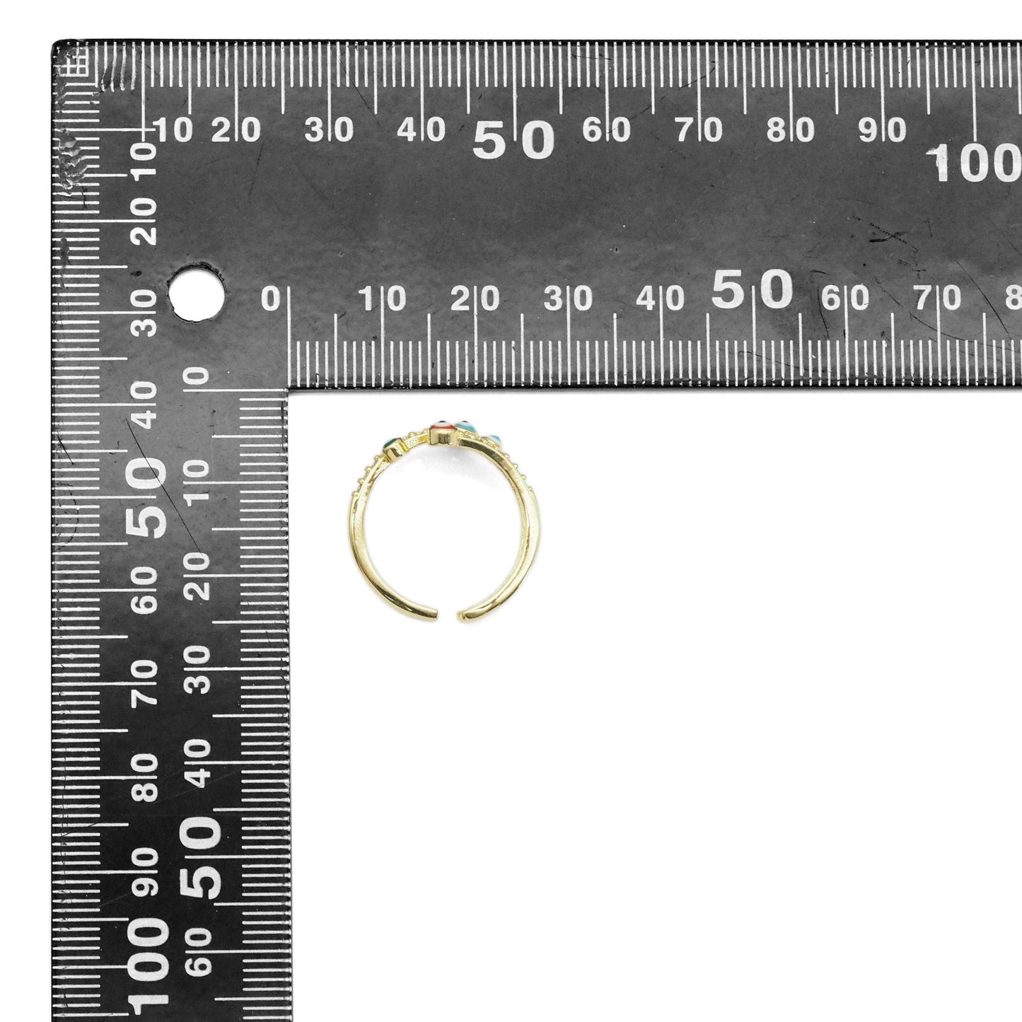 Gold CZ Enamel Evil Eye Adjustable Ring, Sku#Y861