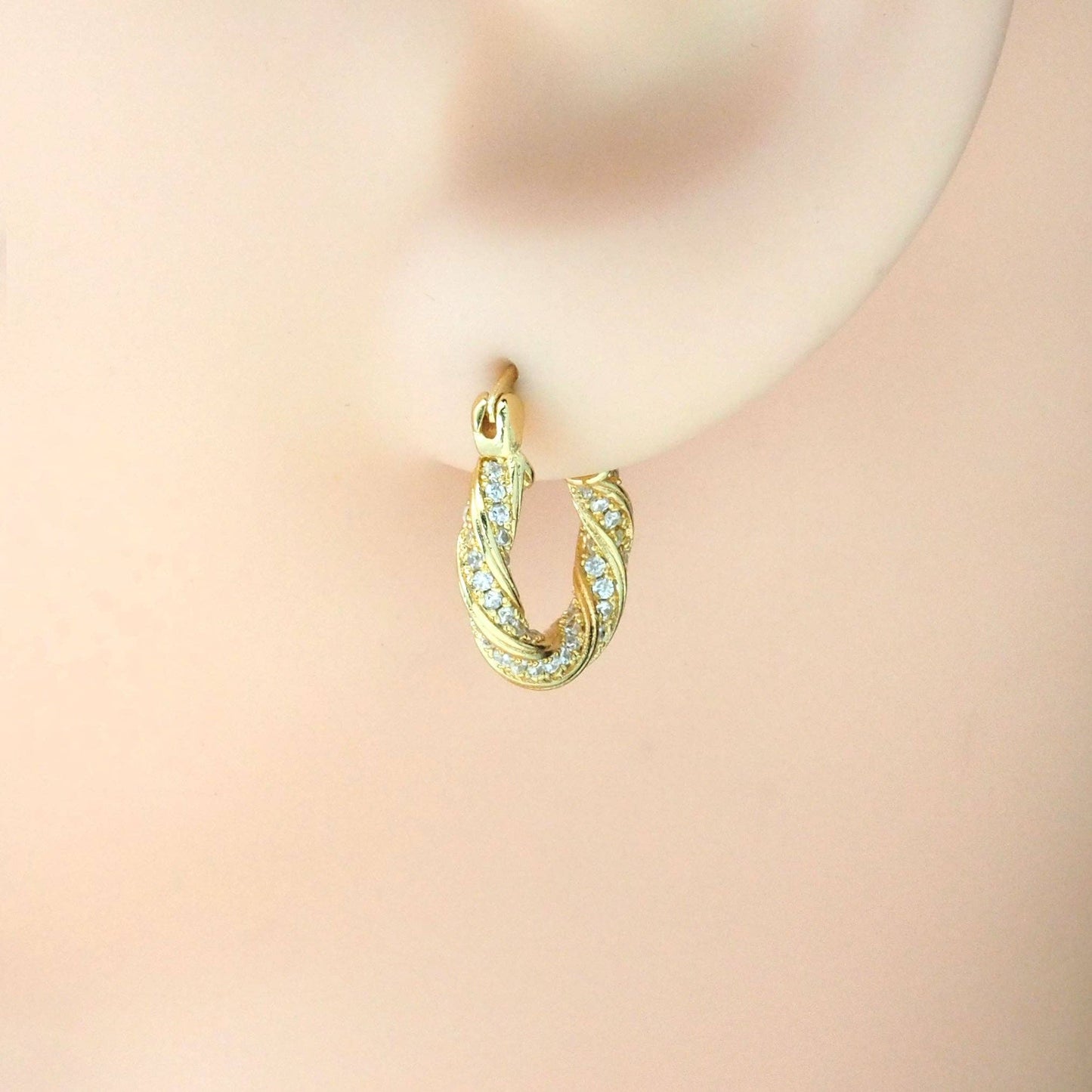 Gold CZ Twisted Round Hoop Earrings, Sku#LK824