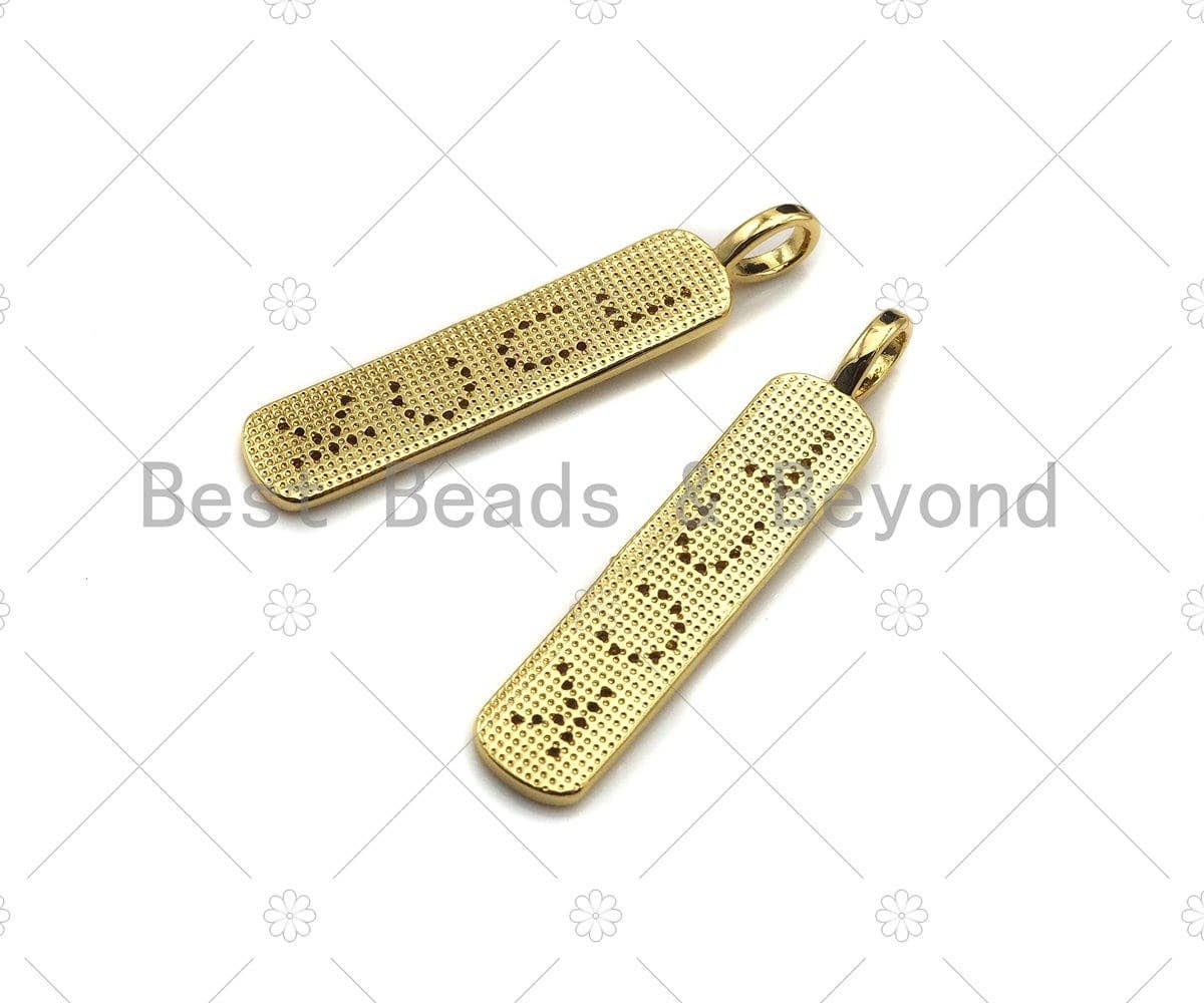 CZ Micro Pave Gold Bar LUCK Pendant, Cubic Zirconia Gold Strip Pendant, Micro pave Luck pendant, 9x43mm, sku#LK137