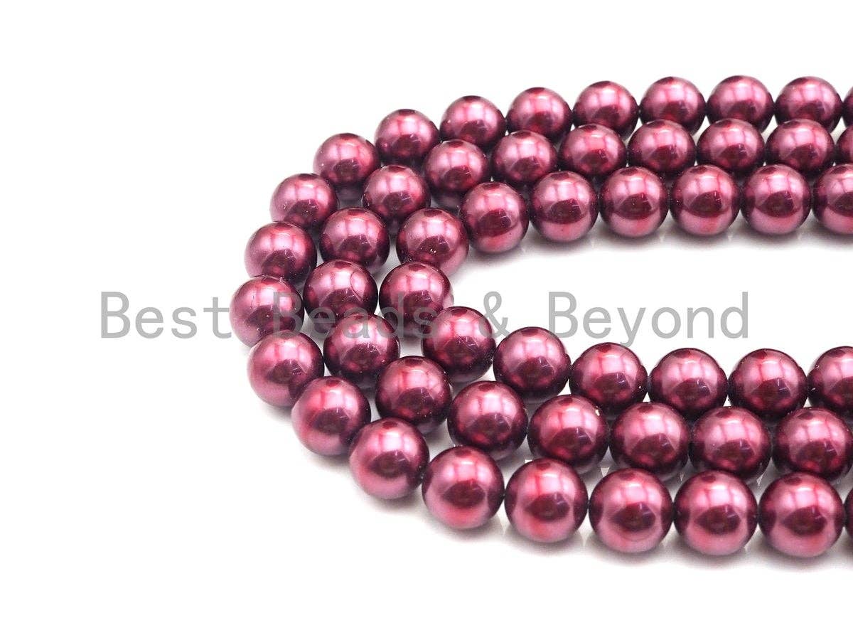 Natural Mother of Pearl Maroon Round Smooth beads, 8mm/10mm/12mm Maroon MOP Beads, 15.5inch strand, SKU#T140