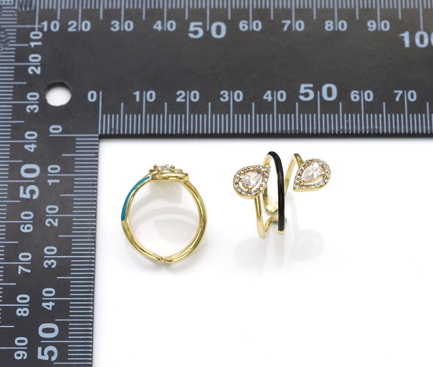 Enamel CZ Pave Gold Teardrop Wrap Ring, Sku#O116