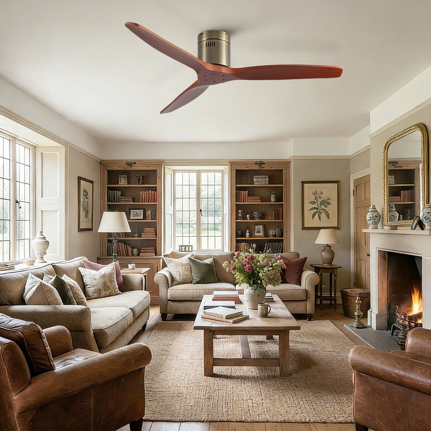 52 Inch American Farmhouse Rustic Elegance Classical Solid Wood Ceiling Fan