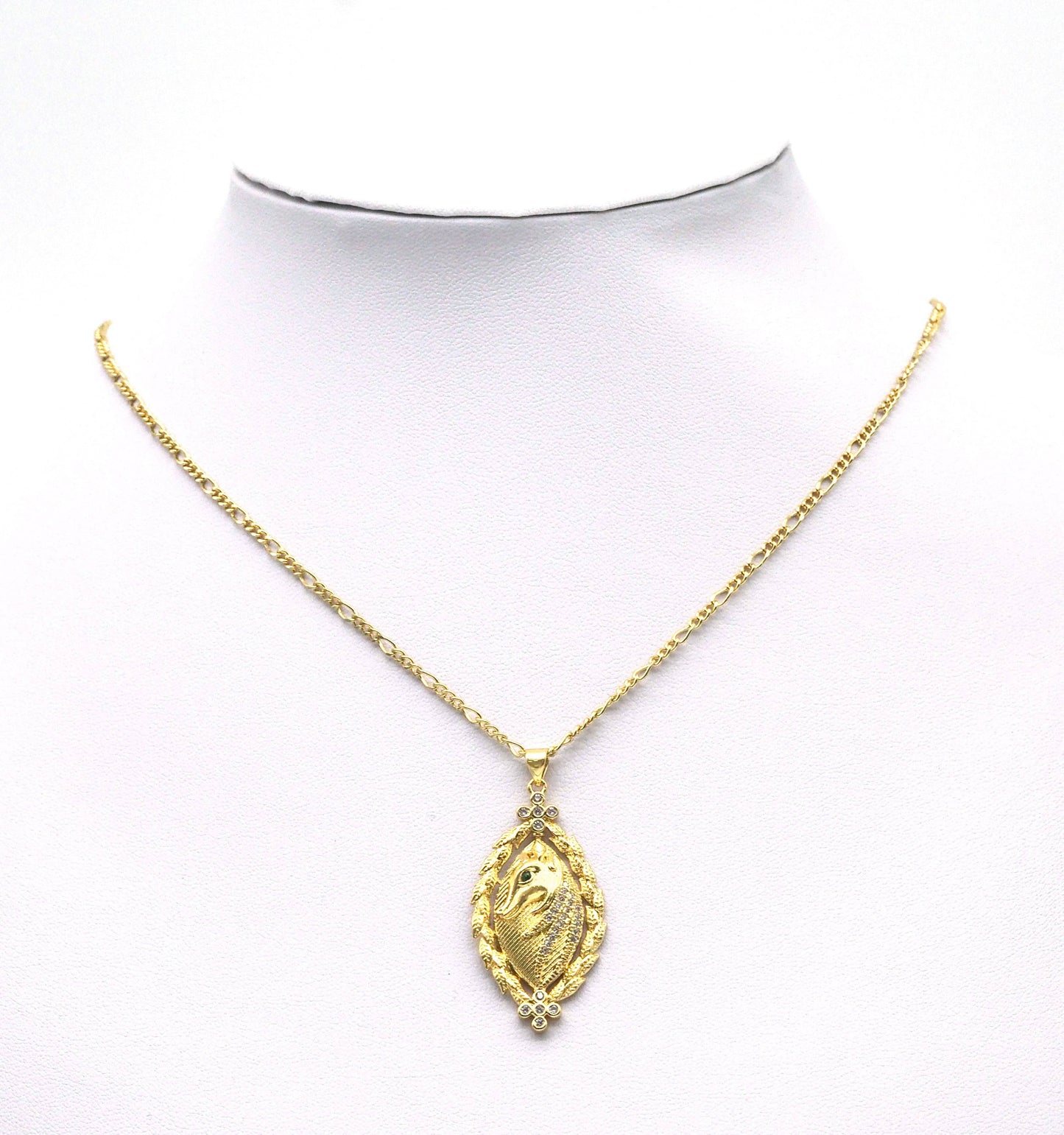 Gold CZ Horse Oval Charm, Sku#LK679