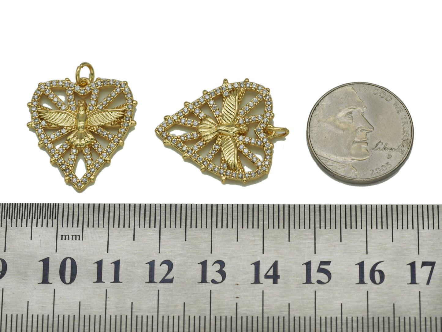 CZ Gold Eagle On Hollow Out Heart Charm, Sku#LK639