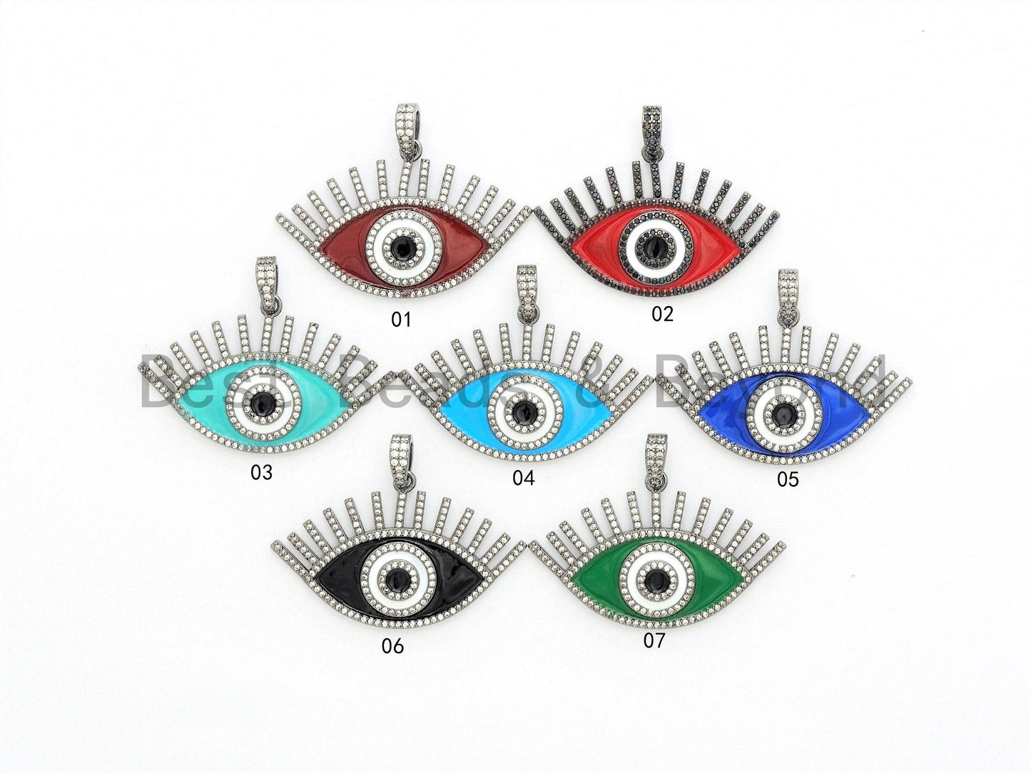 Enamel Colored Long eyelash Evil Eye Pendant/Focal,Blue/Red/Black/, CZ Micro Pave Oil Drop Eye pendant,Enamel Jewelry,26x41mm,,sku#F603