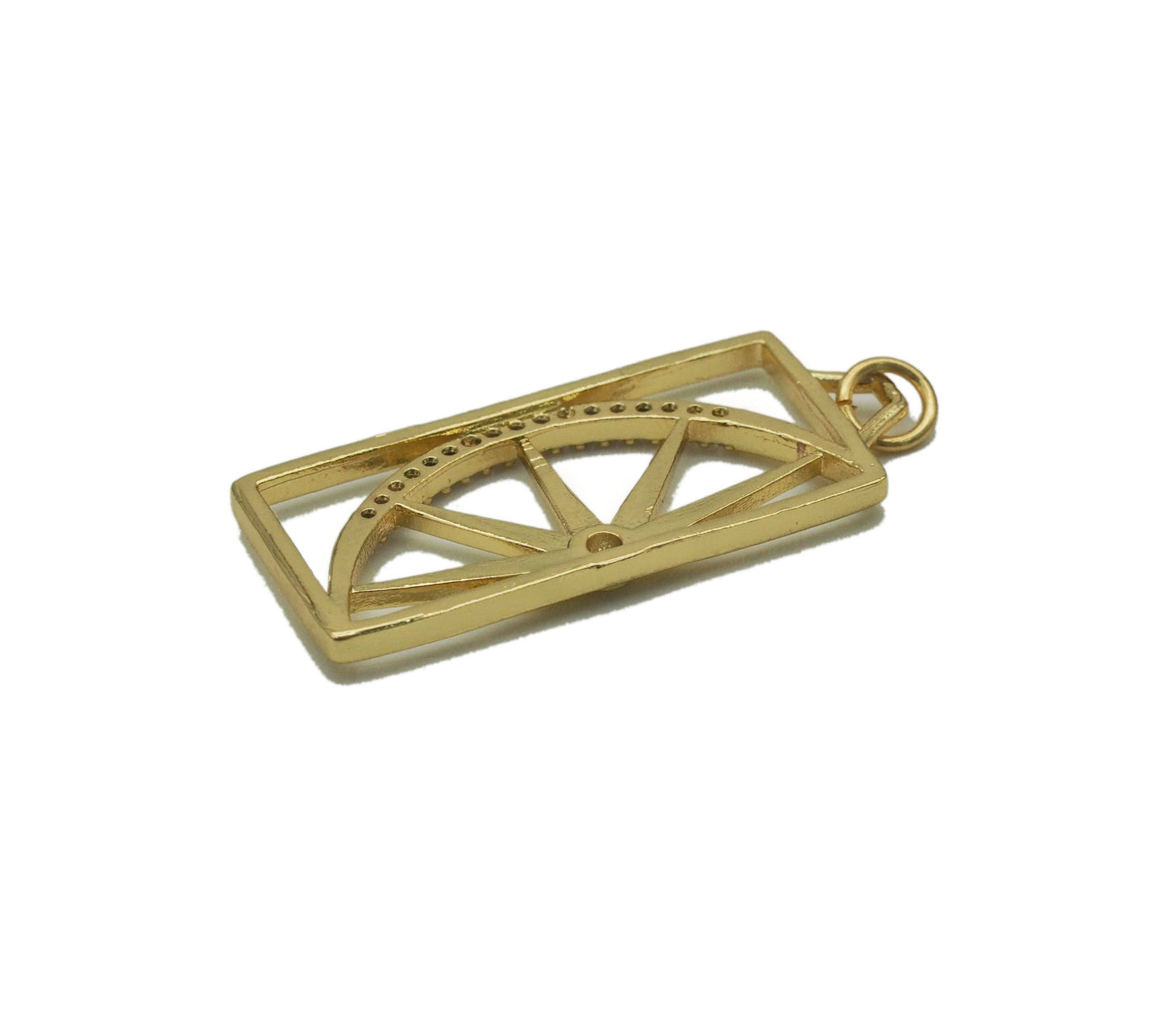 Gold CZ Half Lemon Slice On Rectangle Charm, Sku#LK692