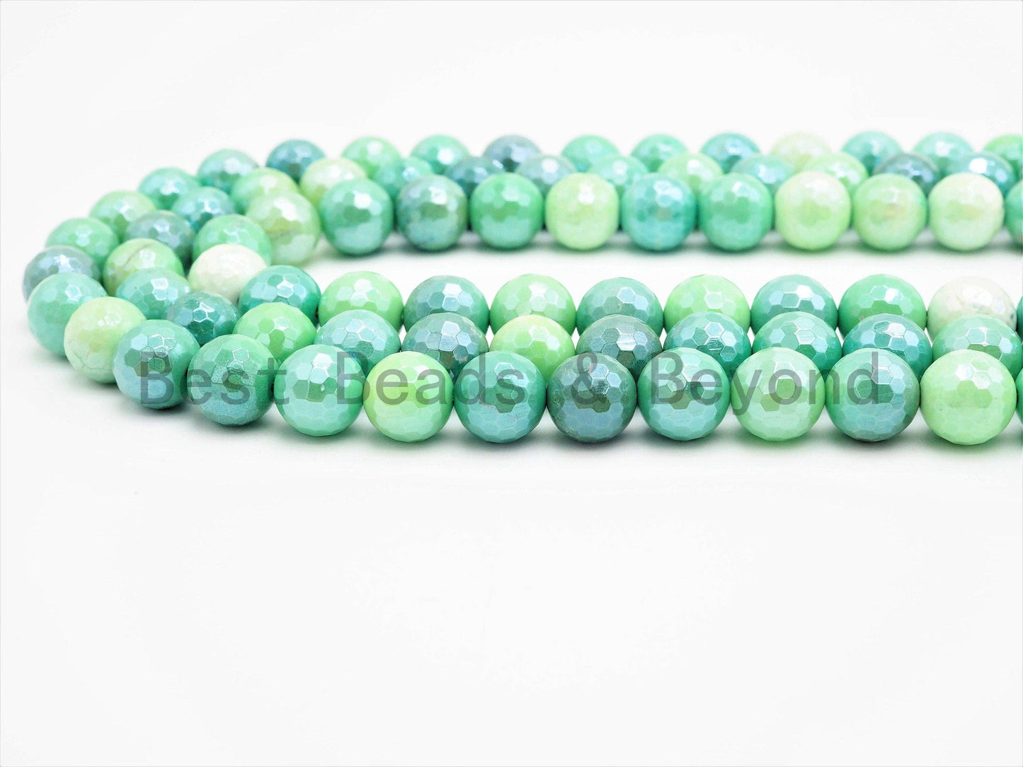 Mystic Silverite Plated Green Opal, High Quality 6mm/8mm/10mm/12mm Faceted Round Green Opal Beads, 15.5inch strand, SKU#U352