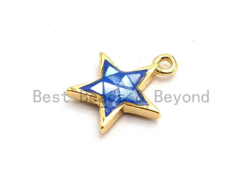 100% Natural Royal Blue Color Five Star Shell Charm, Natural Blue Star Shell Pendant, Gold/Silver plated star, 11x13mm,SKU#Z336