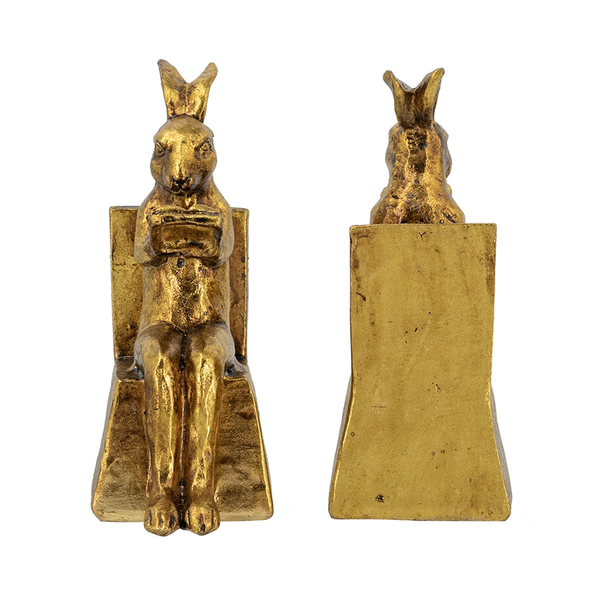 3.9x2.8x6.9" Sitting Rabbit Bookends With Antique Finish