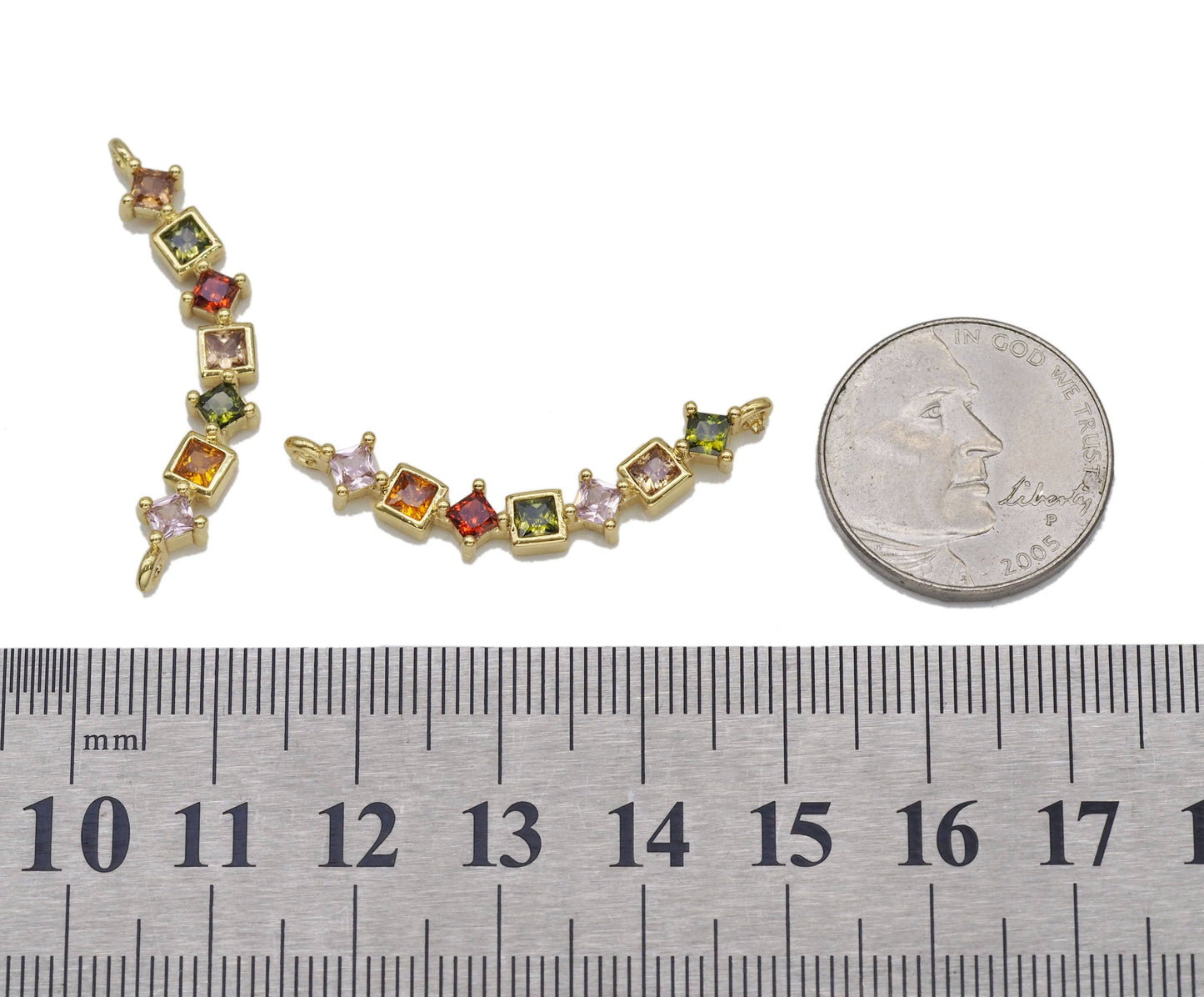 Colorful CZ Square Diamond String Connector Charm, Sku#LK752