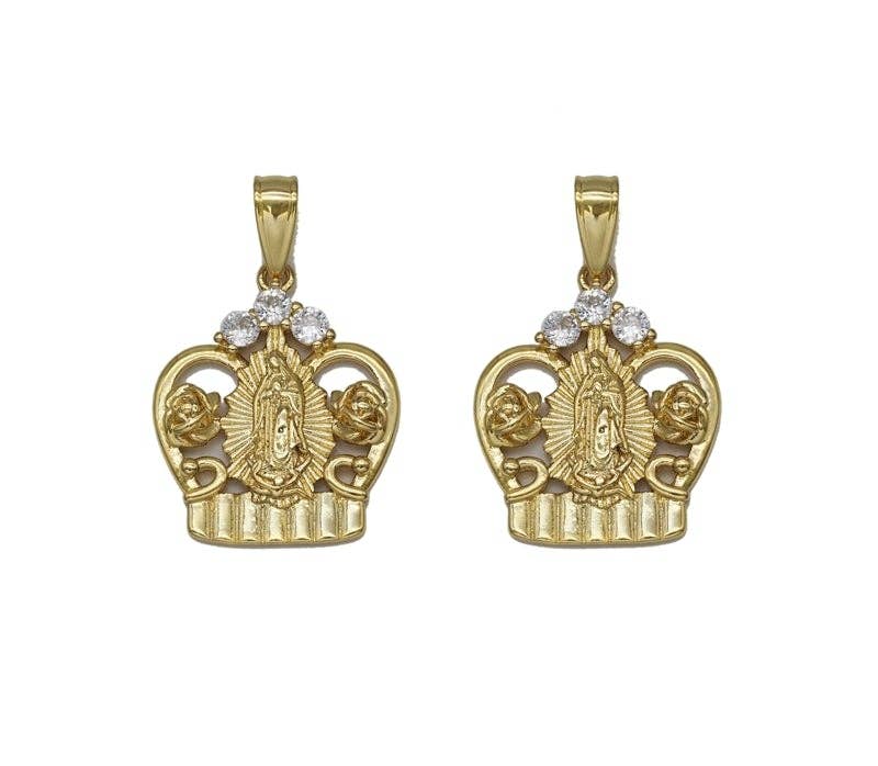 Gold CZ Virgin Mary On Crown Charm, Sku#LK709