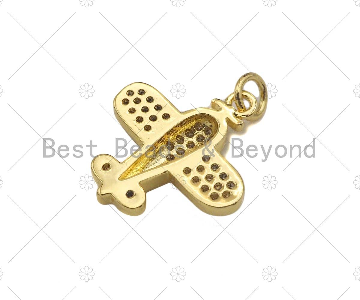 CZ Micro Pave Airplane Shape Pendant/Charm,Cubic Zirconia Charm, Necklace Bracelet Charm Pendant,18x19mm, Sku#LK256