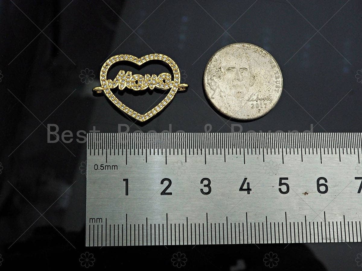 Gold Filled CZ Micro Pave Mama Word On Heart Shape Connector,18K Gold Filled Mama Charm, Mother's Day Gift, 25x18mm,Sku#LD109