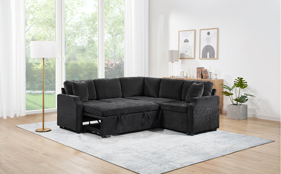 L-shaped Sectional Sofa Bed with Hidden Storage