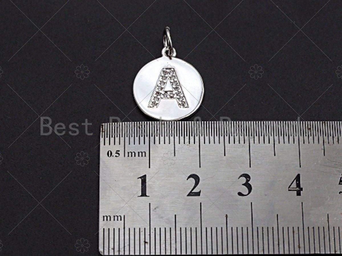 CZ Micro Pave A-Z Capital Letter Coin Pendant/Charm, Pave Initial Charm, Cubic Zirconia Initial Pendant Charm,15x17mm,sku#Z603