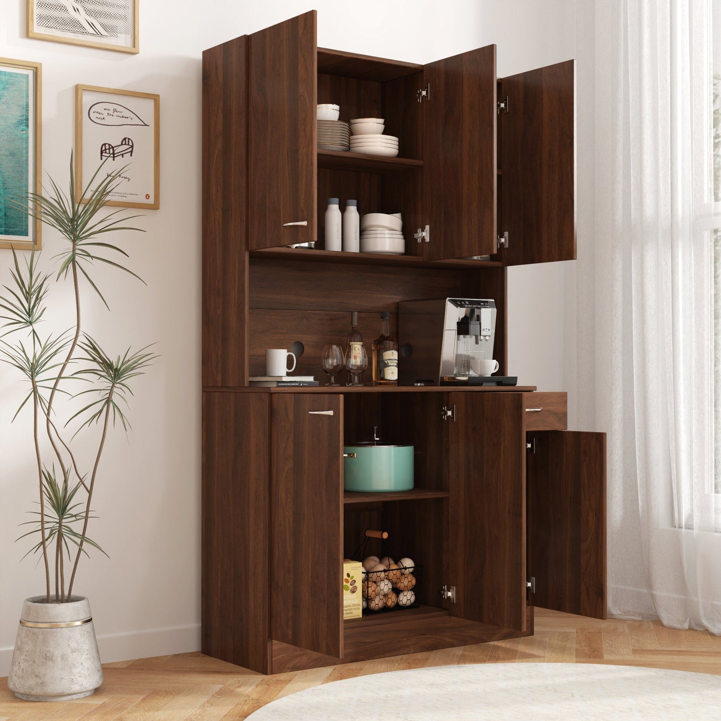70.87" Tall Wardrobe & Kitchen Cabinet with 6 Doors