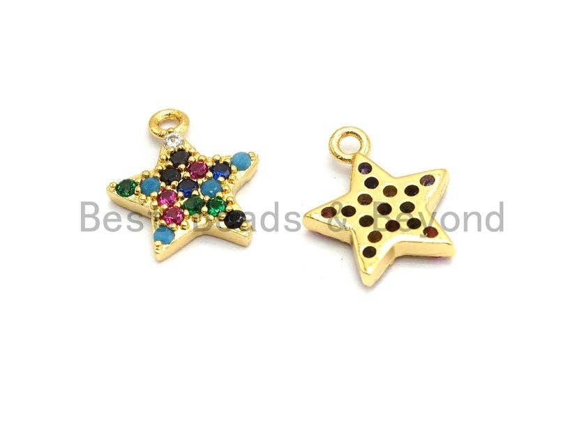 Multi-Color CZ Micro Pave Five Star Pendant, Star Shaped Pave Charm Pendant, Gold plated, 13x11mm, Sku#B109