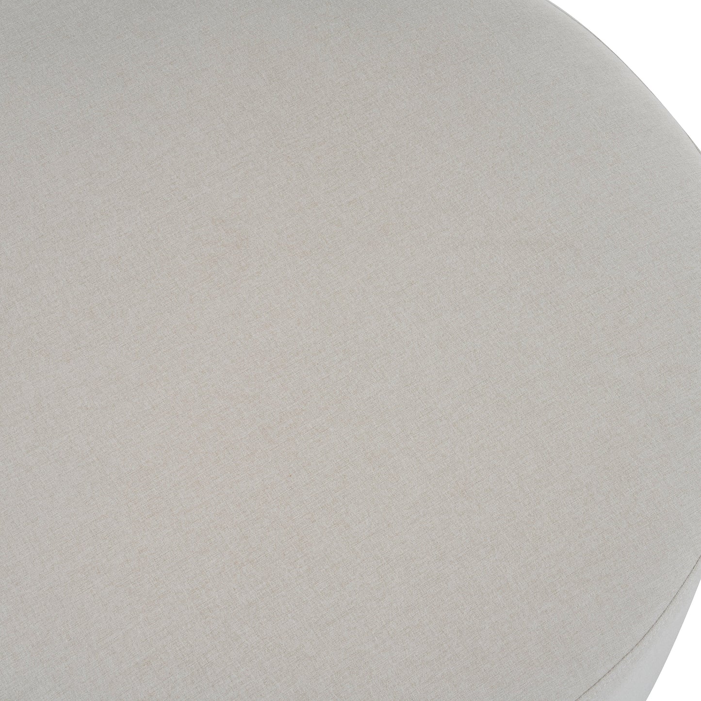 White Fabric Round Ottoman with Wooden Legs