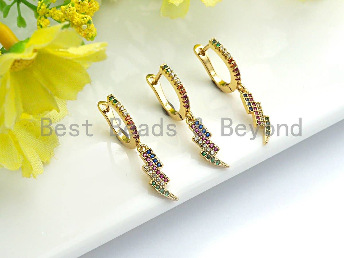 Rainbow CZ Latch Back Lightning Earring Wires, Sku#J145