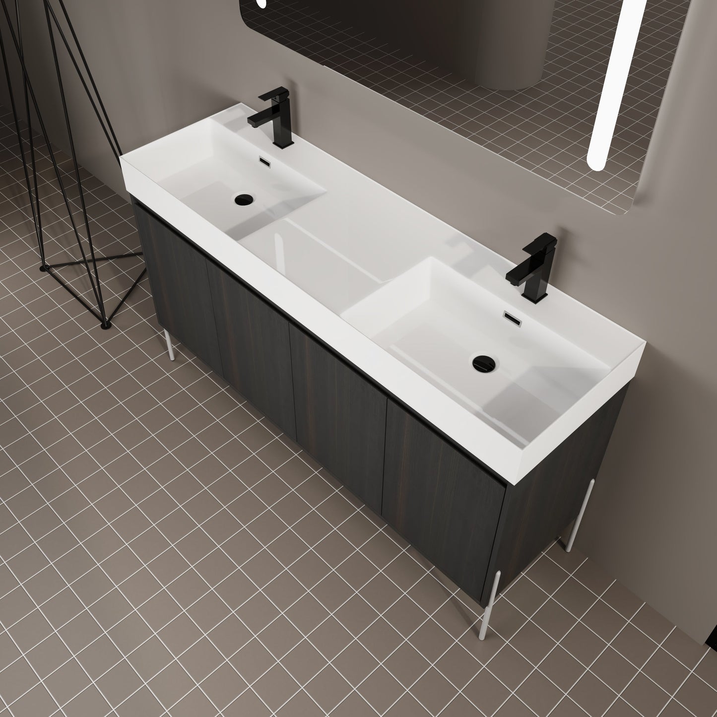60" Freestanding Bathroom Vanity with Resin Double Sink