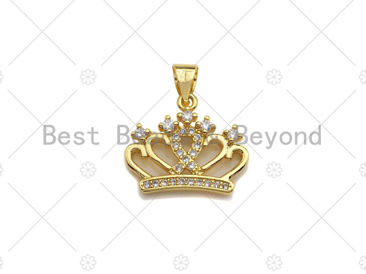18K Gold Micro CZ Pave Crown Pendant, Gold Crown Charm,  Crown Beads, Jewelry Findings, 15x18mm, sku#LK41
