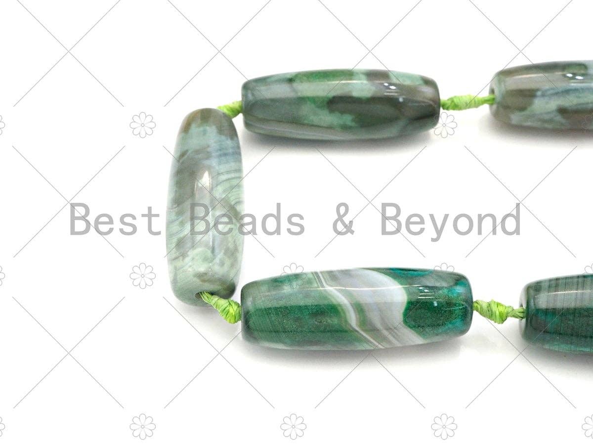Natural Light Green Agate Barrel Spacer Beads, Tibetan Agate Spacer Beads, Tibetan Dzi Beads, 14x40mm, Sku#U1024