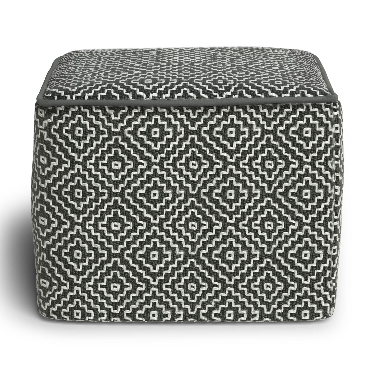 Briella - Square Woven Outdoor / Indoor Pouf - Gray / White