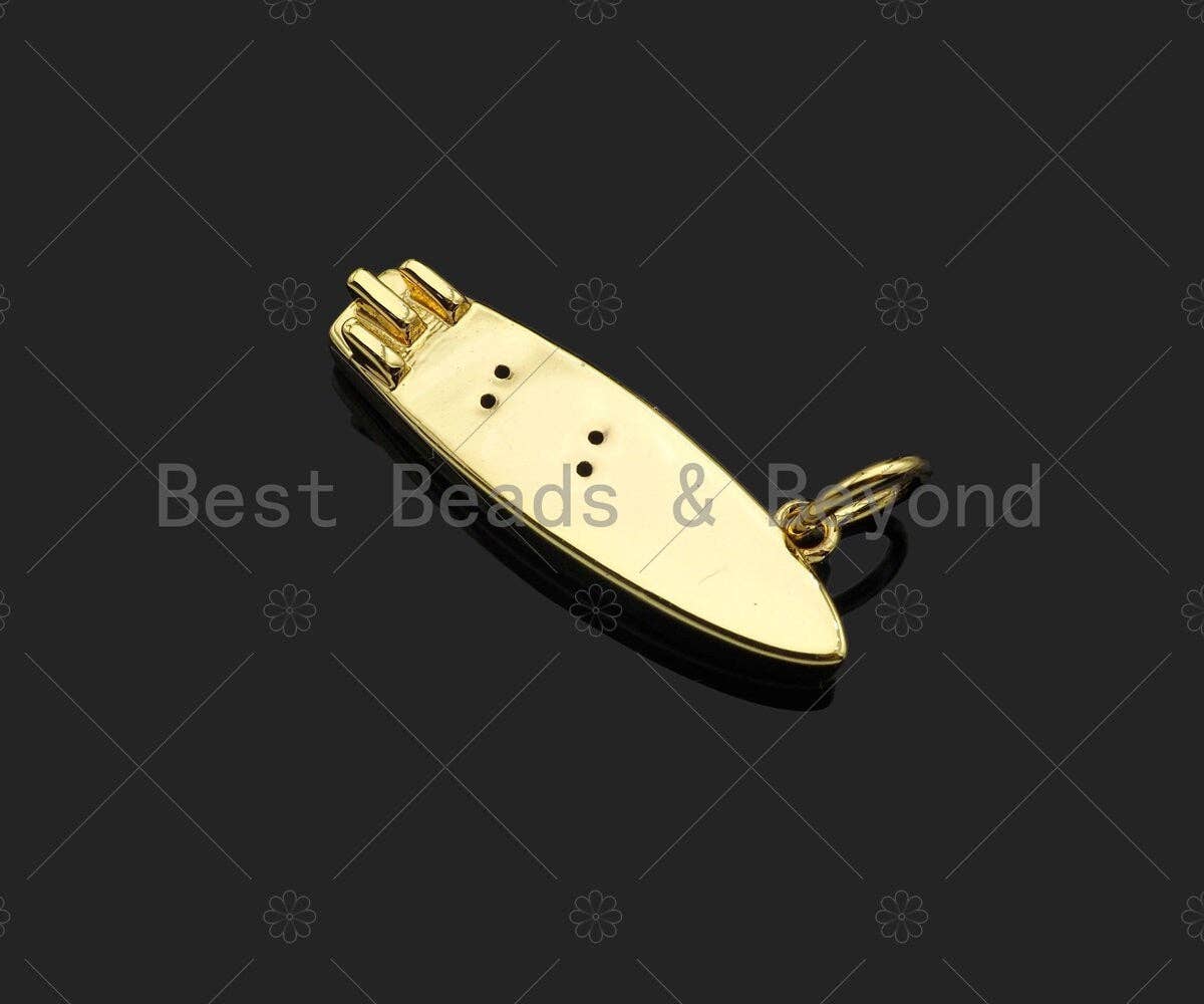Gold Filled CZ Micro Pave Surfboard Shape Pendant,18K Gold Filled Surfboard Charm, Necklace Bracelet Charm Pendant,6x20mm,Sku#Y461