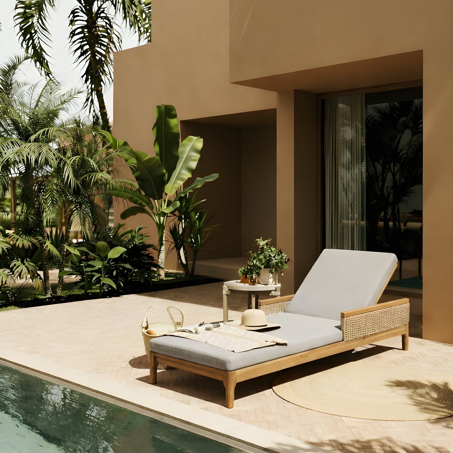 Solid Acacia Wood Sun Chaise Lounger