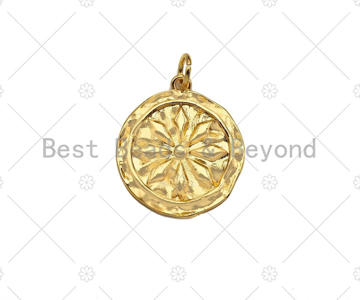Dainty Gold Flower On Round Coin Shape Pendant/Charm,Gold Medallion Charm, Necklace Bracelet Charm Pendant,19x20mm, Sku#Z1275