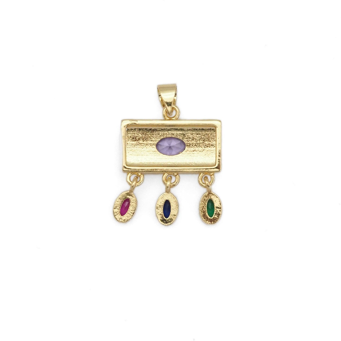 Colorful CZ Gold Rectangle with Dangle Charm, Sku#LK831