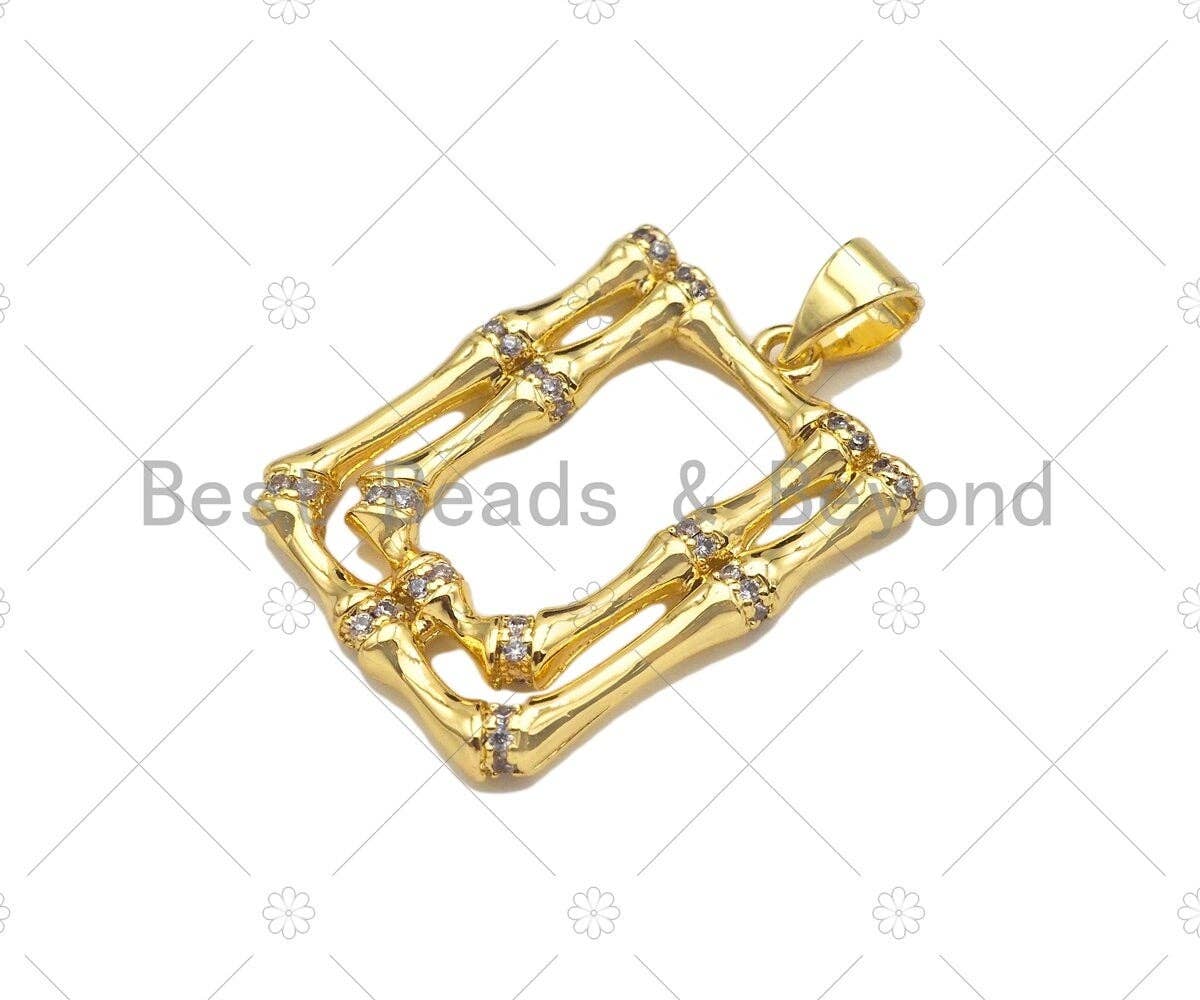 CZ Micro Pave Double Picture Frame Shape Pendant/Charm,18K Dainty Gold Charm, Necklace Bracelet Charm Pendant,18x24mm,Sku#LK240