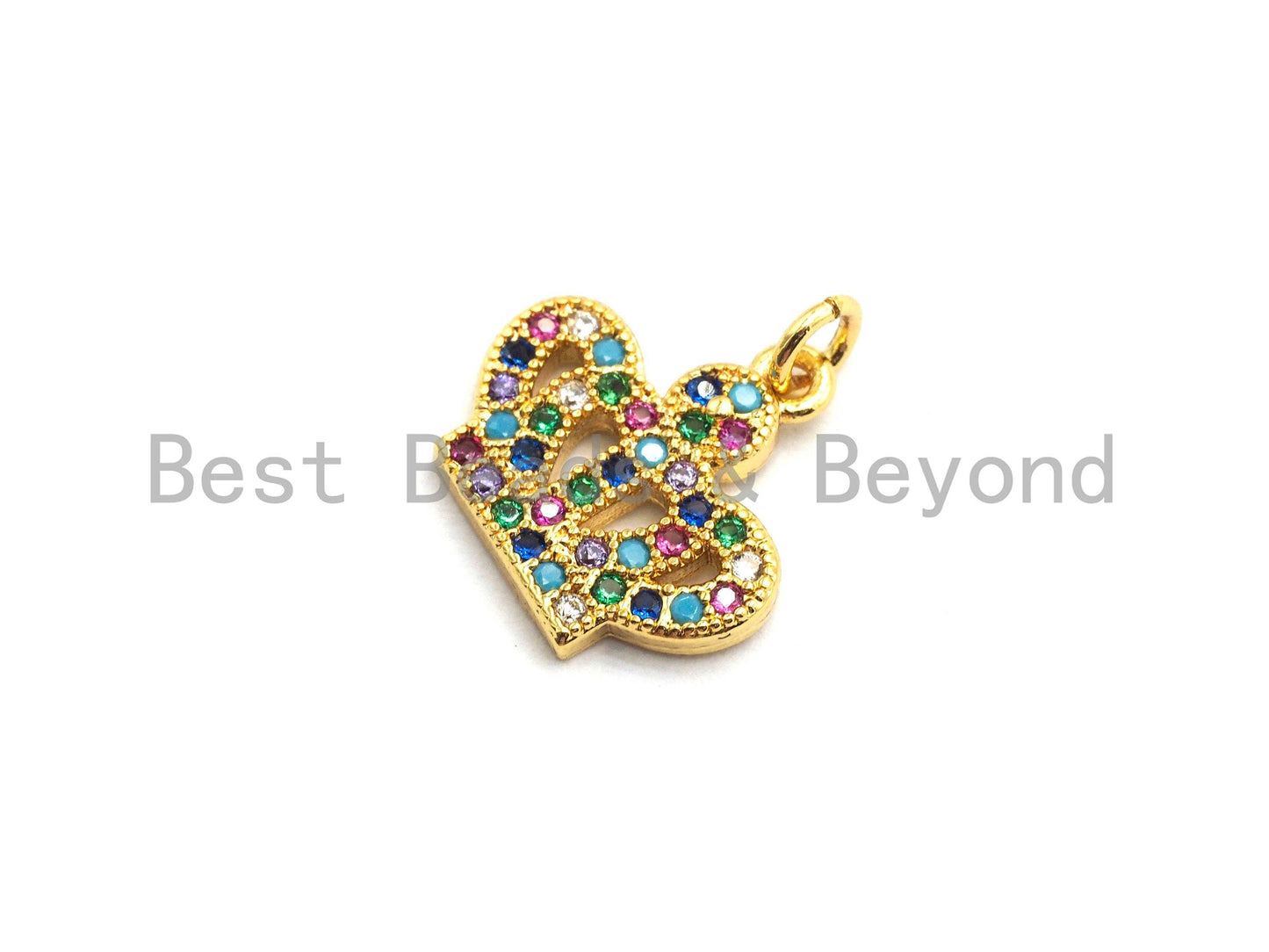 CZ Colorful Micro Pave Crown Pendant, Crown Shaped Pave Pendant, Gold plated, 15x13mm, Sku#F752