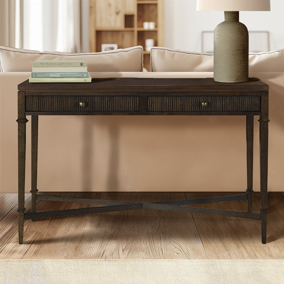Fluted 2-Drawer Storage Console Table