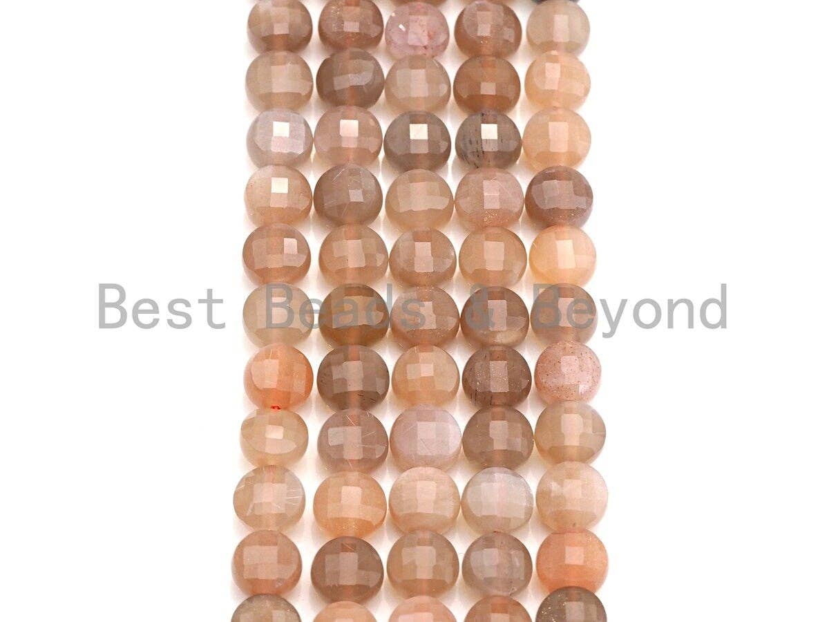 Double Sided Turtle Shell Cut Natural Moonstone Coin Shape beads, 6mm/8mm/10mm Natural Peach Moonstone Beads, 16" Full strand, Sku#UA13