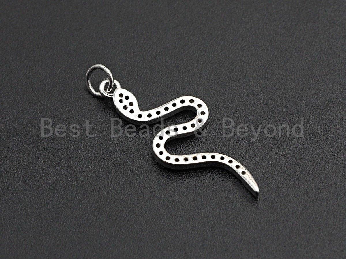 Clear CZ Micro Pave Snake Shape Pendant/Charm, Snake Cubic Zirconia Pendant, Silver/Gold Tone,12x30mm,Sku#Z501