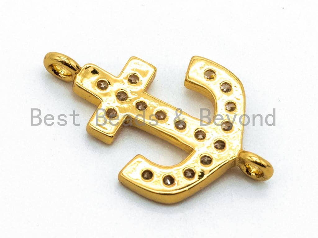 CZ Clear Micro Pave Anchor Arrow Connector, Clear CZ on Gold/Silver/Rose Gold/Gunmetal Bracelet Necklace Charm,14x23mm, sku#M217