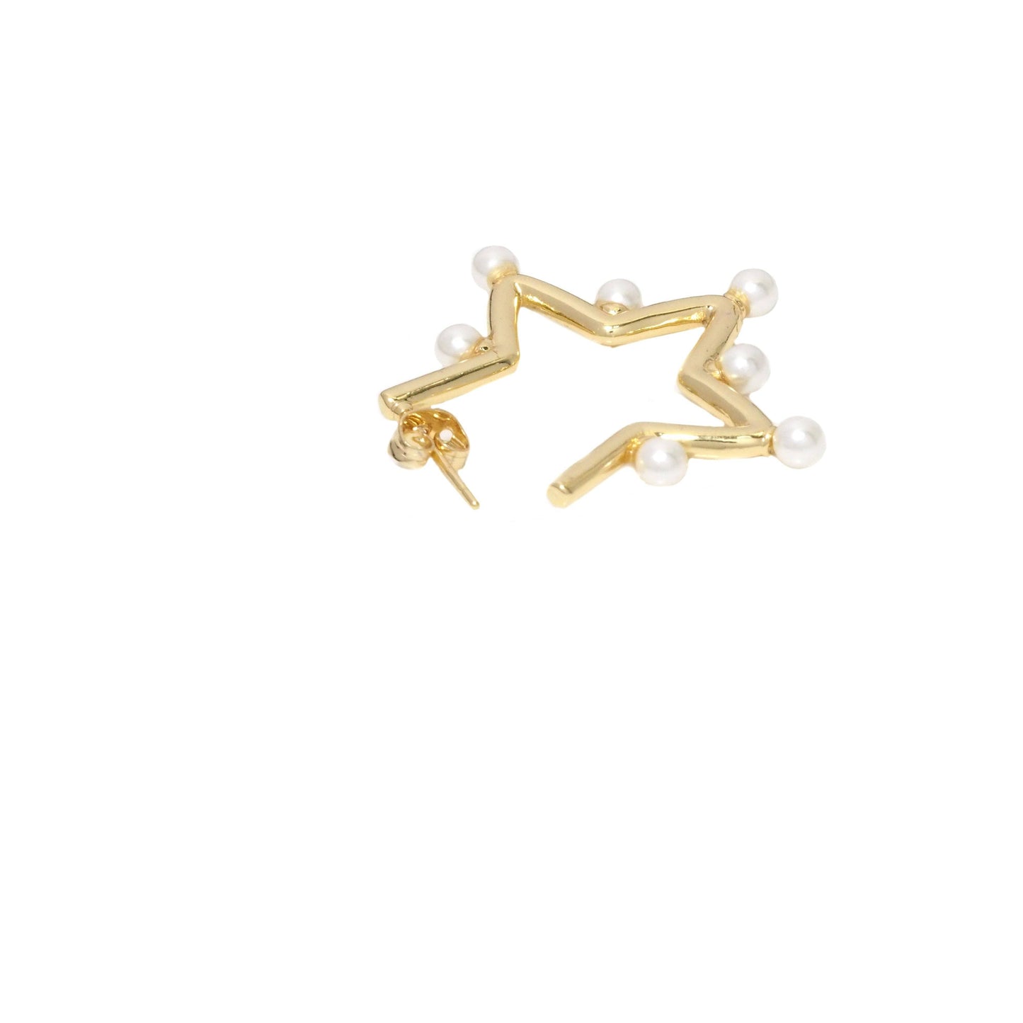 CZ Five Point Star Pearl Stud Earrings, Sku#LD387