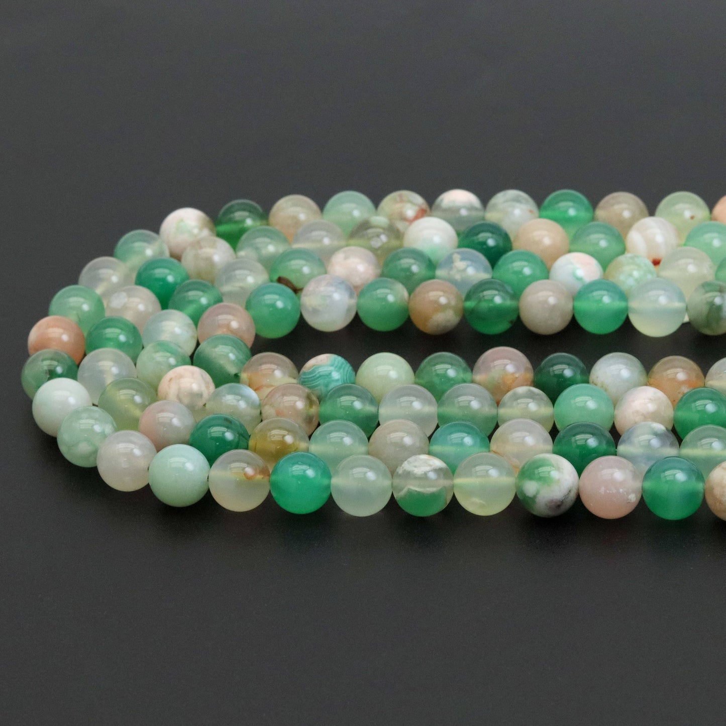 Green Cherry Blossom Agate Round Smooth Beads, Sku#U1945