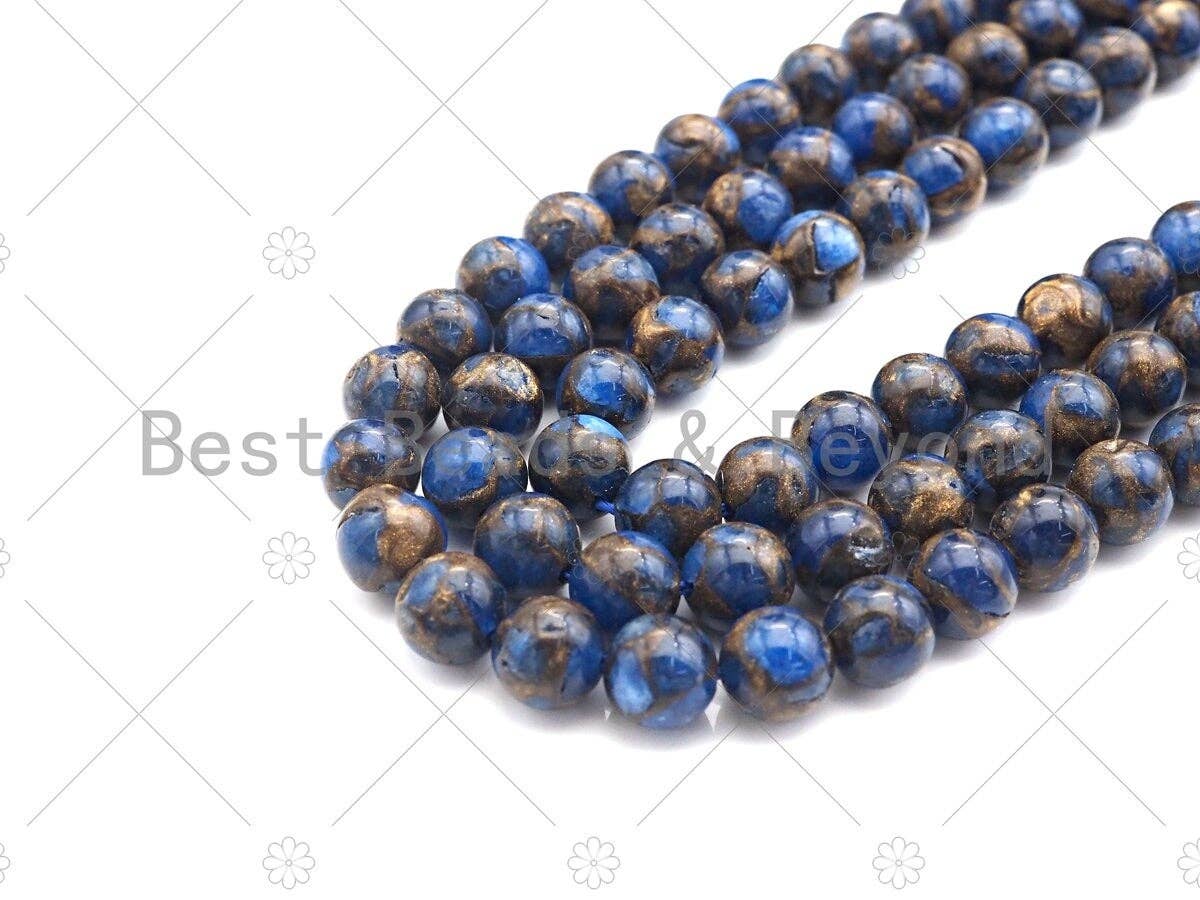 Gold Clinquant Beads, 4mm/6mm/ 8mm/10mm/12mm, Cloisonne Royal Blue Color, 15.5" Full Strand, Wholesale Gemstone,Sku#U954